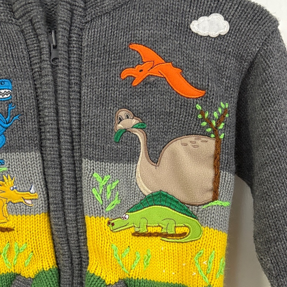 Handmade Gray and Green Palm Tree Knit Sweater - Picture 4 of 5